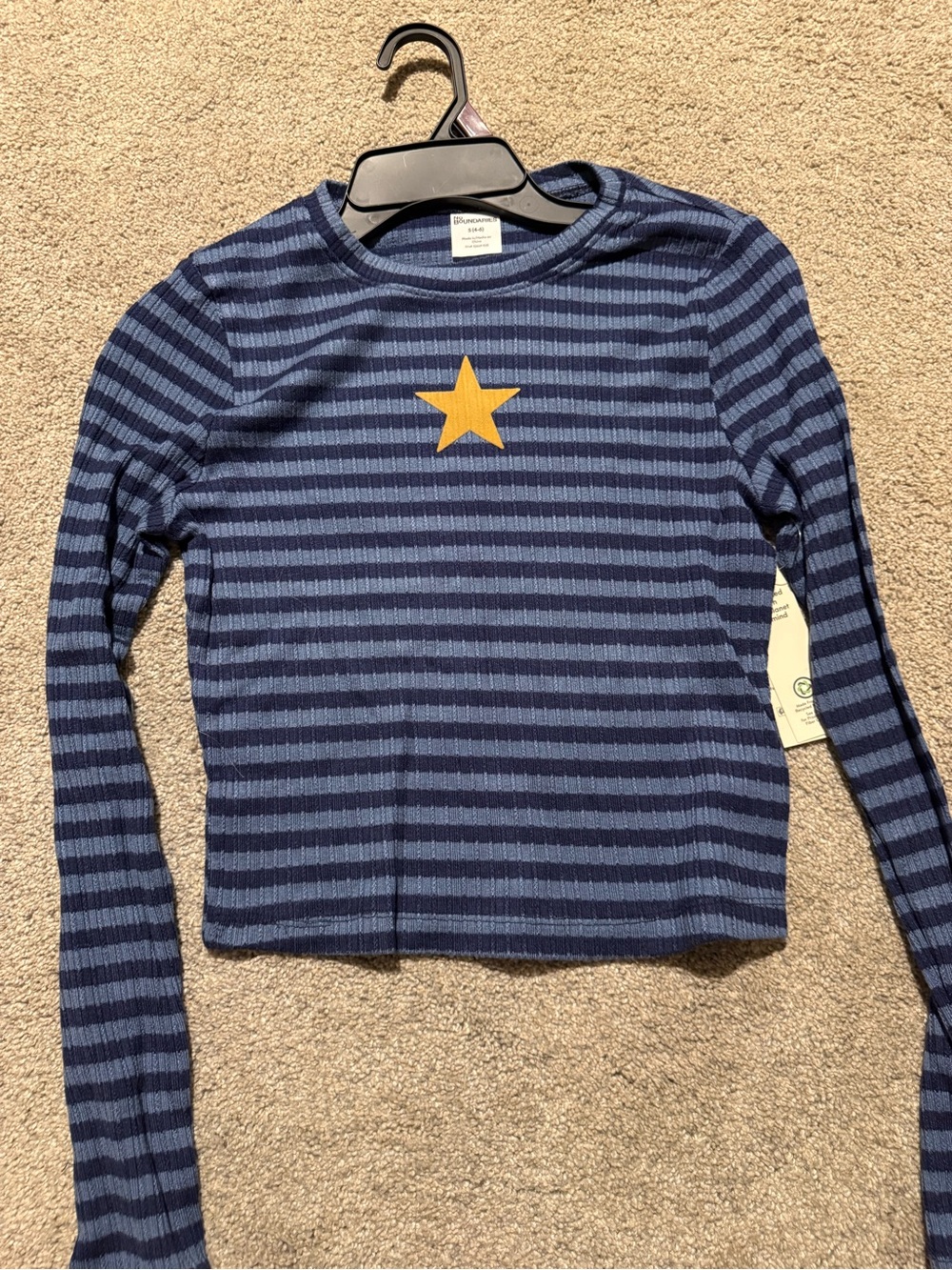 Kids Long-Sleeve Navy Stripe Top with Gold Star Small